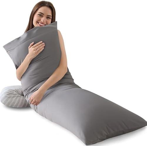 Memory Foam Body Pillow Insert, Soft Large Long Bed Pillow for Adults, Breathable Full Body Pillow, Grey, 54 x 20