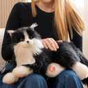 Chongker Interactive Companion Robot Cat Pets, Handmade Stuffed Animals Cat Plush with Voice Response, Realistic Heartbeat and Purring, Gifts for Parents, Seniors, Elderly Black cat