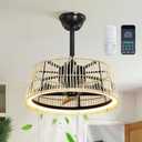 KAISITE Ceiling Fan with Light and Remote Control 20 Inch Boho Rattan Ceiling Fan Dimmable LED Fan Light with APP Control Semi Flush Mount Fandelier for Bedroom Living Room (8908CF)