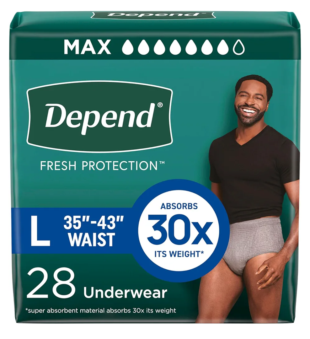 Depend Fresh Protection Adult Diapers, Incontinence Underwear for Men, Disposable, Maximum, Large, Grey, 28 Count