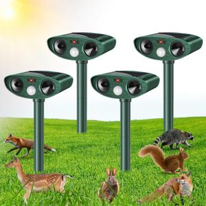 4 Pack Solar Animal Repellent Outdoor Ultrasonic Animal Deterrent Squirrel Deer Repellent Devices to Scare Cat Rabbit Skunk Raccoon Out of Yard with Motion Sensor Waterproof