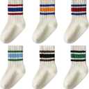HONGTEYA 6 Pack Baby Toddler Grip Socks with Non-Slip Stripe Grippy Crew Socks for Boys Girls Kids Seamless Toe, 1-6 Years