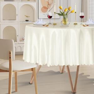 1 Pack 90 Inch Round Satin Tablecloth Ivory Satin Table Cover, Overlay Silky Tablecloth Dining Table Cloths for Wedding, Party, Banquet, Events, Reception, Dinner