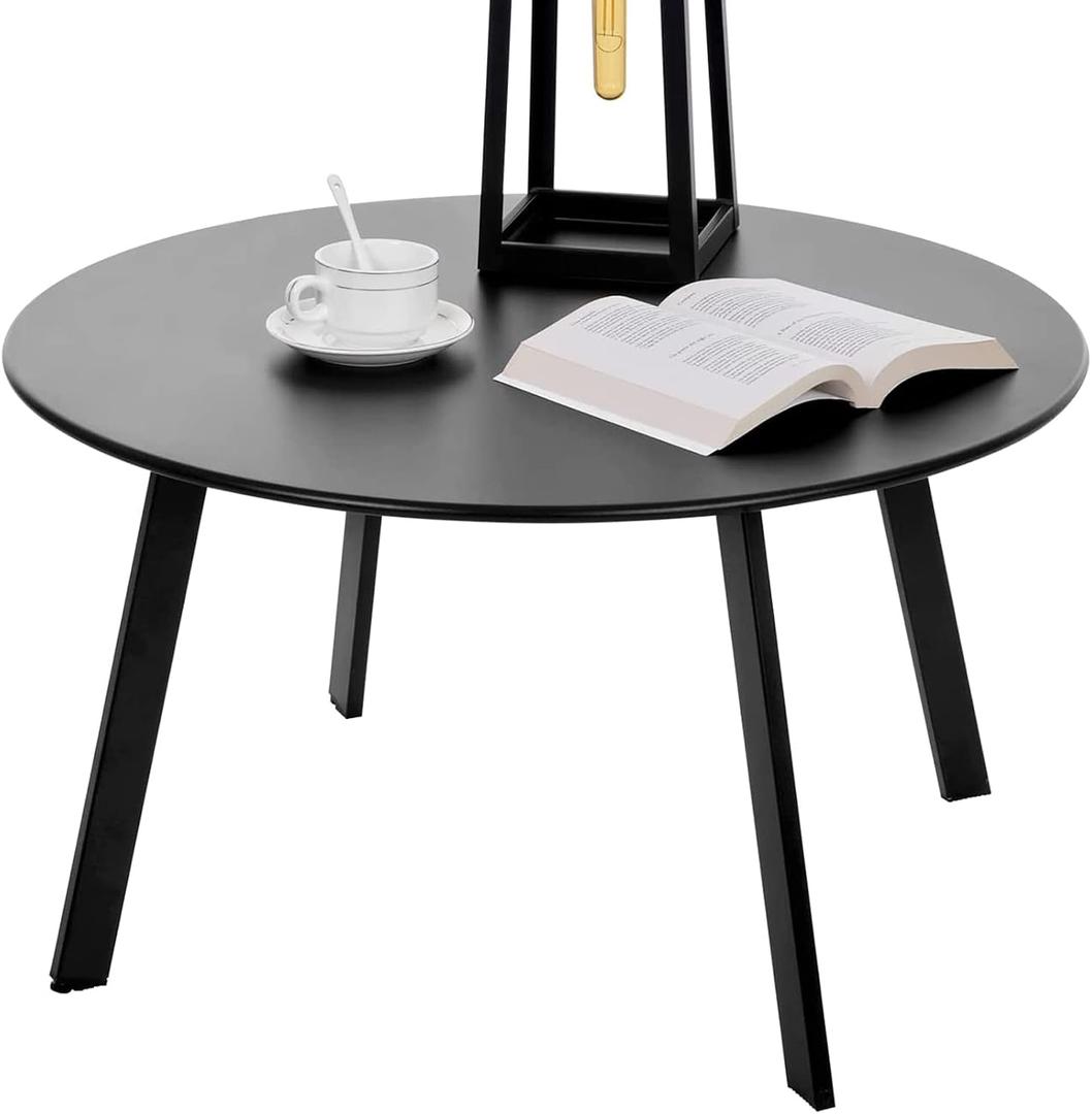 Meluvici Outdoor Side Table, Outdoor/Indoor Metal Steel Patio Coffee Table, Round Weather Resistant Anti-Rust (Black), Pack of 1