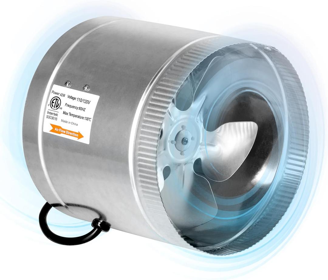 iPower 8 Inch Inline Booster Duct Fan 420 CFM HVAC Exhaust Ventilation Blower with Low Noise for Grow Tent, Basements, Bathrooms, Kitchens and Attics