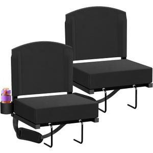 Dayacoco Stadium Seats with Back Support, Portable Bleacher Seat for Bleachers Hold up 400lbs, Wide Bleacher Seat with Shoulder Strap & Handle Perfect for Sports Events (Black, 2pcs)