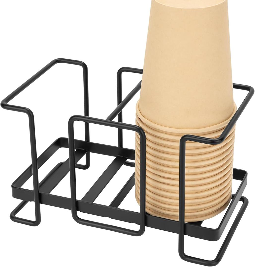 Bathroom Cup Dispenser, Metal Disposable Paper Cup Holder for Home Office, Cup Dispenser for 3oz Disposable Paper Cups (Large, Black)