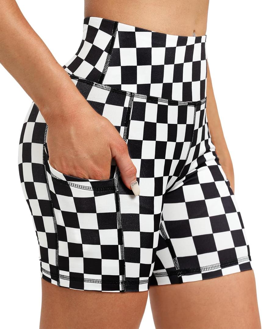 ZLLW Women's High Waist Cute Print Workout Yoga Shorts, 5 inch Squat Proof Biker Shorts Stretch Athletic Running Shorts (XX-Large)