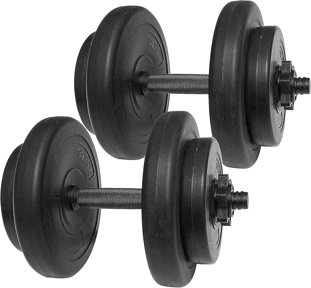 BalanceFrom 40 Pounds Vinyl Coated Dumbbell Set for Home Gym, Black  Cement Weight Plates with 14-Inch Contoured Handles and Collar Locks for Adjustable Strength Training Workouts