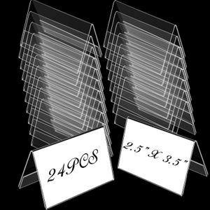 Fulmoon 24 Pcs Mini Acrylic Sign Holder, 3.5 x 2.5 Inches Small Clear Sign Display Holder Acrylic Name Plate for Desk Horizontal Nameplate Holder V Shaped Display for Office School Store Business