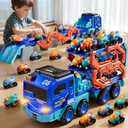 Toddler Car Truck Toys for Kids Boys Ages 3-5, 10-in-1 Foldable Carrier Space Truck Toys with Lights & Sounds and 9 Race Cars, Birthday Gift for 3 4 5 6 7 8 Years Old Boys Girls