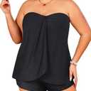 Daci Plus Size Bandeau Tankini Swimsuit for Women 2 Piece Halter Swim Top with Shorts Tummy Control Bathing Suits, 18W