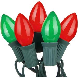 25FT C7 Vintage Christmas String Lights with 27 Red & Green Ceramic Bulbs, Hanging Outdoor & Indoor String Lights for Christmas Decor (Green Wire)