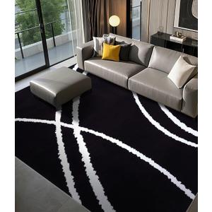 YIHOUSE Black Modern Area Rugs 8x10,Large Black and White Washable Rug for Living Room,Minimalist Striped Area Rug, Thin Abstract Geometric Rug 8x10 for Bedroom,Kitchen,Office