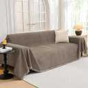 MYSKY HOME Couch Cover for Dogs, Washable Couch Covers, Non Slip Couch Sofa Cover, Couch Cover 2 Cushion Sofa Dogs Furniture Protector with Tassels Chenille Sofa Covers for Pets, 71"x118", Sand