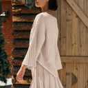 Yanekop Womens 2 Piece Sweater Skirt Set Loose Matching Lounge Sets Comfy Pajamas Set Long Sleeve Top and Skirt Sets (Beige, L)