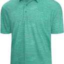 Esabel.C Jacquard Golf Shirts for Men Moisture Wicking Short Sleeve Performance Dry Fit Active Mens Polo Shirts (Large, Green)