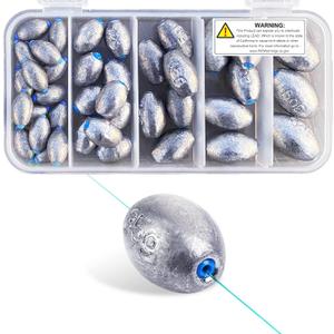 Egg Fishing Sinkers Weights Assortment Lead Oval Shape Bass Casting Worm Bullet Tackle for Saltwater Freshwater Fishing