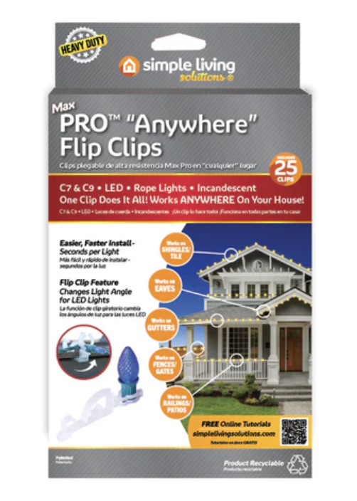 25 Heavy Duty Max Pro Anywhere Christmas Light Flip Clips Simple Living Solution 2 Pack