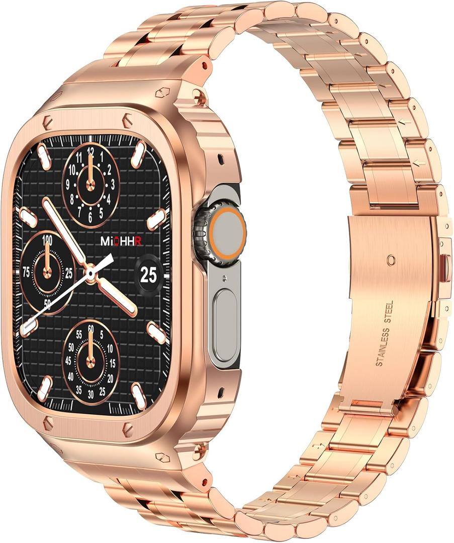 MioHHR Stainless Steel Watch Band with Case Compatible with Apple Watch Ultra3/2/1 Metal Strap with Protective Cover for iWatch 49mm Men