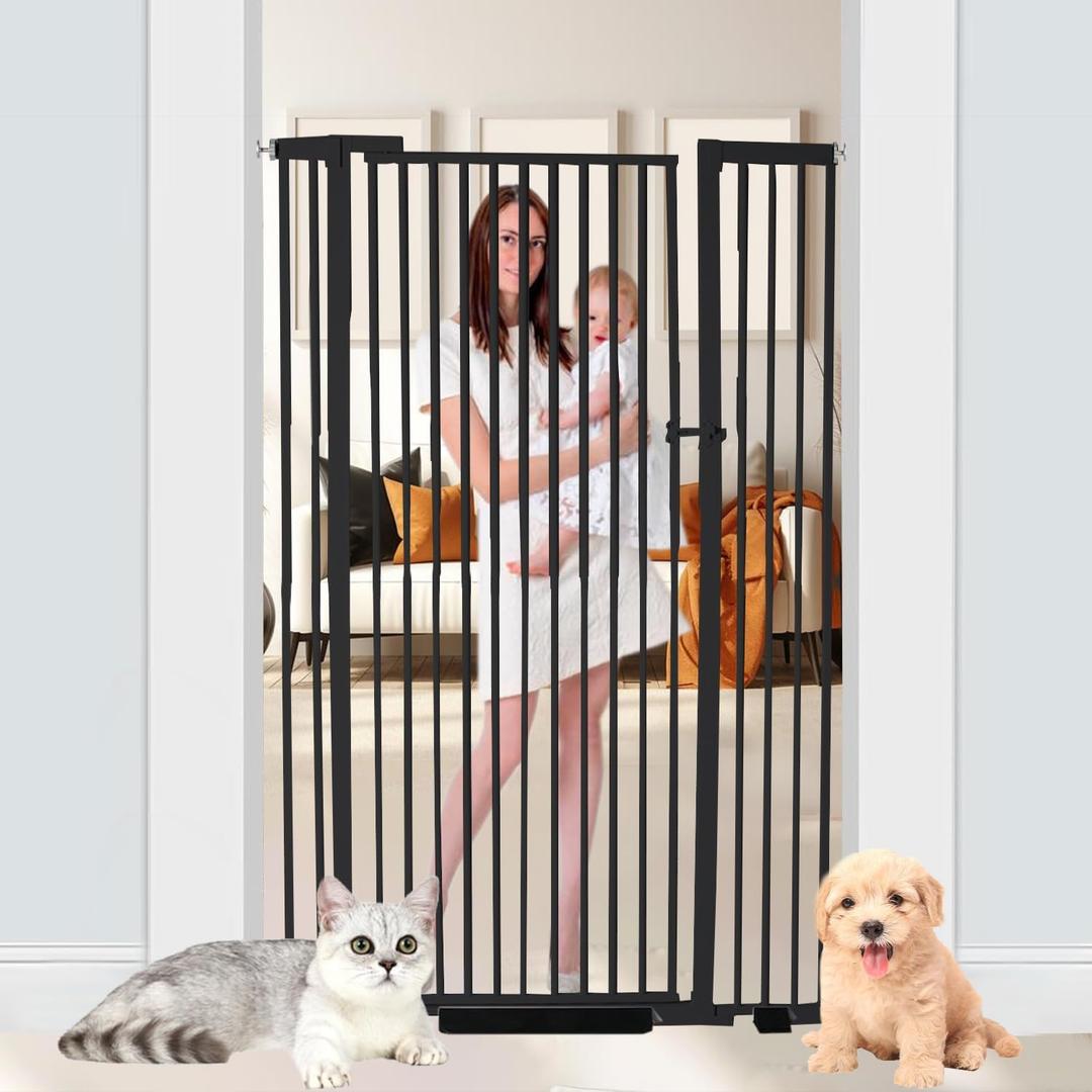 55.1 inch Extra Tall Pet Gate Baby Gate, Extra Wide Adjustable 29.92"-43", Pressure Mounted Walk Through Swing Safety Dog Gate for Stairs, Doorways, Kitchen, Black (29.92-43in Width)