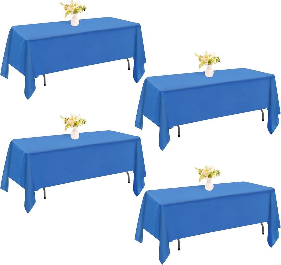 4 Pack Rectangle Tablecloth 60x102 Inch Washable Polyester Table Cover for Wedding Dining Table Buffet Parties Banquet Decoration（Blue）