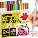 ARTISTRO 24 Fabric Markers - 
Fine Tip Fabric Markers Permanent for Clothes - No Bleed Pens for T-Shirts, Bags, Textile, Canvas, and more