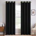 MIULEE Linen Texture Curtains for Bedroom Solid 100% Blackout Thermal Insulated Halloween Black Curtains Grommet Room Darkening Drapes for Living Room Nursery 52x84 Inch (2 Panels)