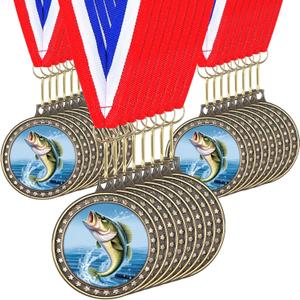 Quelay Fishing Medals 2" Fishing Award Medals with Neck Ribbons Fish Competition Trophy Prizes for Deep Sea Fishermen
