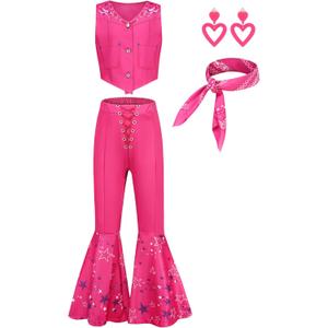 Girls Pink Costume Dress Cosplay Costumes for Girls Birthday Party Costumes with Accessories 4-11years (160=9-10Years, Rose Red)