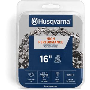 Husqvarna H30 16 Inch Chainsaw Chain, 3/8" Pitch, .043" Gauge, 56 Drive Links, Genuine Husqvarna Chainsaw Blade Replacement with Low Kickback and Low Vibration, Gray