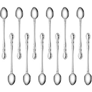 New Star Foodservice 58765 Stainless Steel Rose Pattern Iced Teaspoon 7.7-Inch Set of 12