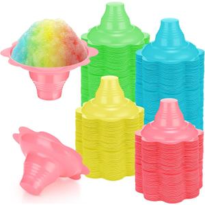 Eaasty 60 Pieces 4 oz Colorful Flower Shaved Ice Cups Plastic Snow Cone Cups Small Leak Proof Plastic Slush Snack Ice Cream Bowls