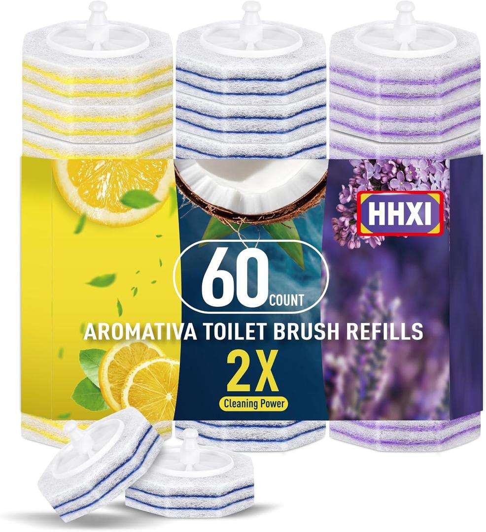 60Ct Aromative Toilet Brush Refills, Toilet Bowl Cleaner Refills, Double-Layer Cleaning Pads Added, Disposable Refill Heads for Toilet Bowl Cleaner Wands, Bulk Patented