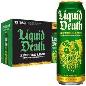 Liquid Death Soda-Flavored Sparkling Water - Severed Lime (Classic Lime Soda), Less Sugar*, Huge Flavor, No Artificial Sweeteners, King Size 19.2 Fl Oz (Pack of 12), BB 11/02/27
