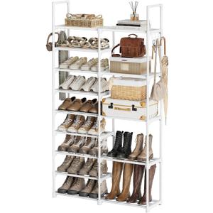 WOWLIVE 9 Tiers White Shoe Rack for Closet Shoe Rack Storage Organizer for Entryway 30-35 Pairs Stackable Shoe Shelf for Front Entrance Metal Pipes with Plastic Connectors