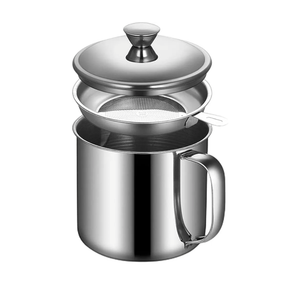 Grease Container with Fine Mesh Strainer kitchen oil storage tank pot (1.3L Stainless Steel 410)
