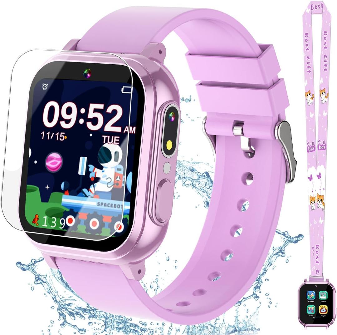 Kids Smart Watch Girls Gifts Age 3-12, Waterproof Watch for Kids with 32 Games, Dual Camera, Touch Screen, Alarm Clock, Music Player, Pedometer Birthday Gift Toys for Girls Ages 5 6 7 8 9 10 (Purple)
