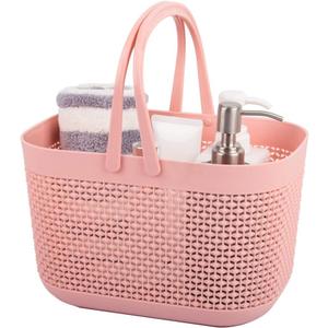 UUJOLY Plastic Organizer Storage Baskets with Handles, Shower Caddy Bins Organizer for Bathroom and kitchen (Pink, Pack of 1)