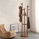 Coat Rack Freestanding 360 Rotating Wooden, 9 Hooks Hat Rack, 15.4"D x 15.4"W x 64.6"H