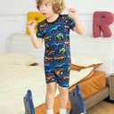 babee Reshinee Bamboo Viscose Toddler Pajamas Boys Girls Kids Baby Cool Short Summer Monster Truck Pjs Set 6-7Y Two Piece