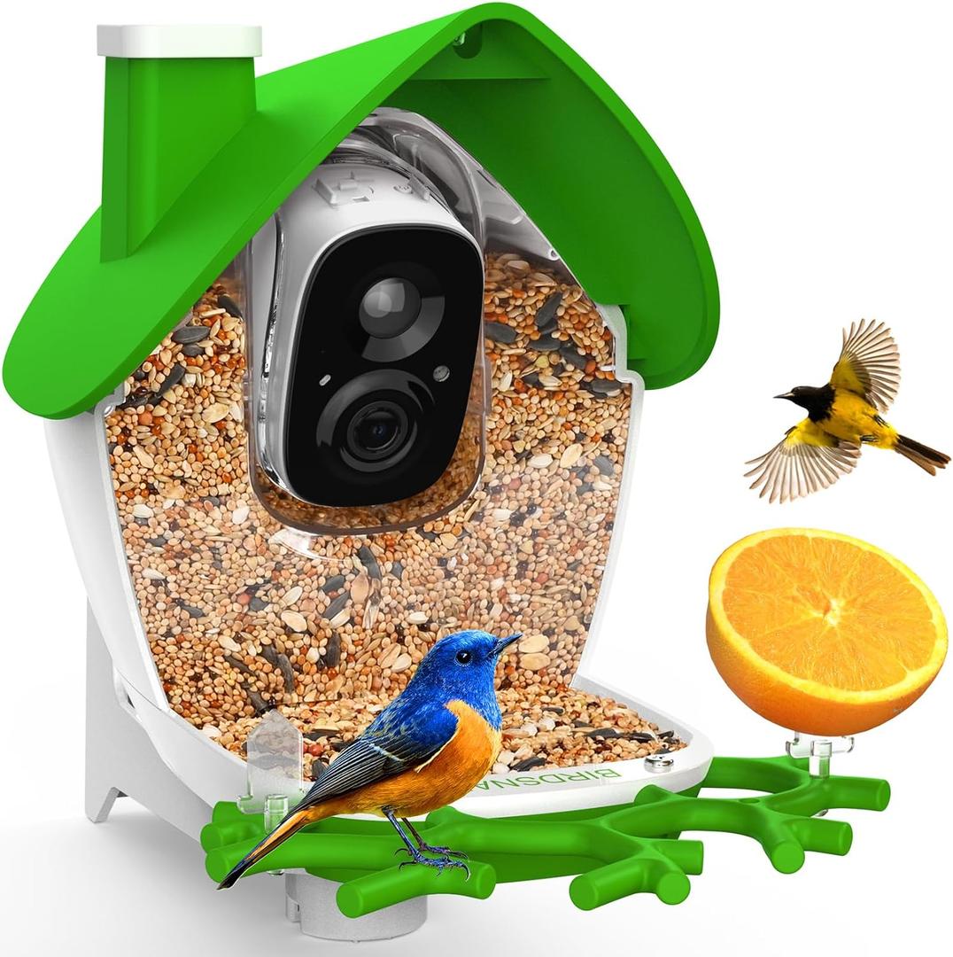 birdsnap MON - Bird Feeder with Camera, 2K Detachable Video Bird Feeder Live with 32GB Card Fruit Fork, AI Identify Feather Species, Auto Record in Backyard, Ideal Gift for Birds Lover (Green)