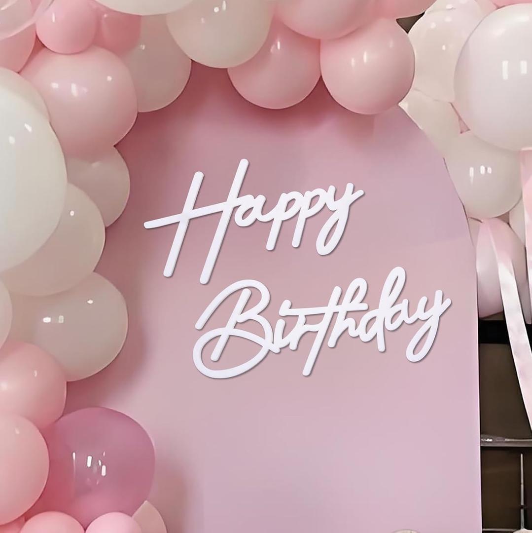 Happy Birthday Sign for Backdrop - Felt Happy Birthday Letters Sign for Girls, Boys & Adults' Birthday Party Balloon Arch Backdrop Decorations (White)