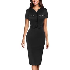 VFSHOW Womens Wear to Work Office V Neck Buttons Bowknot Fitted Business Bodycon Dress,L