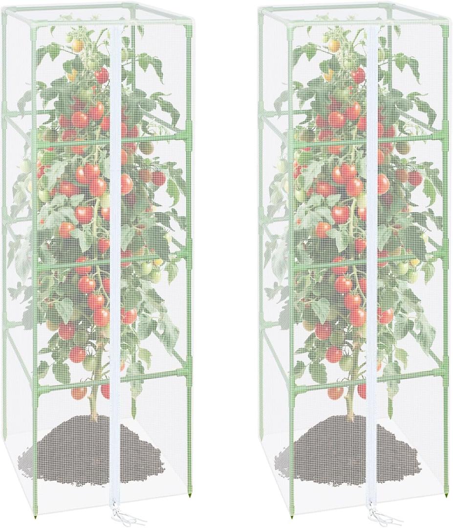 ZeeDix 57" x 16.1" Garden Bird Netting for Square Tomato Cage, 2 Pack Garden Mesh Barrier, Plant Covers Protect Tomatoes, Vegetables, Blueberry Bush from Birds & Pests