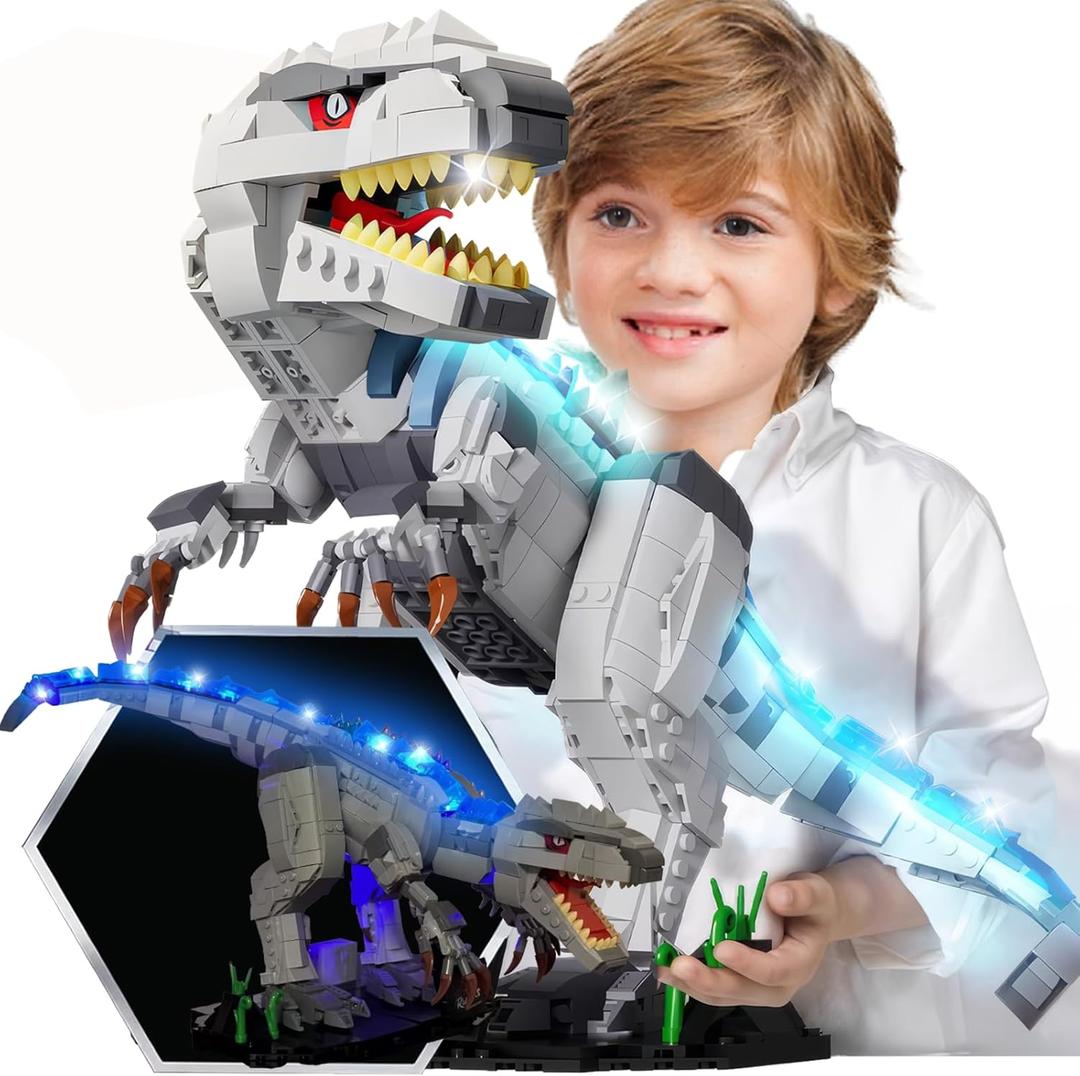 Light Up Dinosaur Building Block Sets, Glowing Tyrannosaur Building Kits Construction Dino, Educational Building Sets for Boy 6+ and Adult, 23.6 Inch Big Size