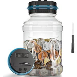 Lefree Big Piggy Bank, Digital Counting Coin Bank,Money Saving Jar,Gift,Powered by 2AAA Battery (Not Included) (1.8L, Clear)