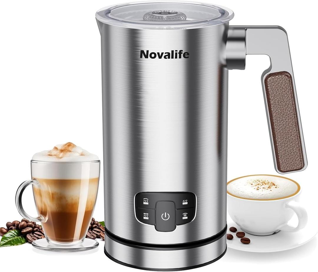 Milk Frother, 4 in 1 Milk Frother and Steamer with Two Whisks, Frothing Whisk and Heating Whisk, Automatic Warm and Cold Foam Maker for Coffee Latte Cappuccino Macchiato Hot Chocolate Matcha