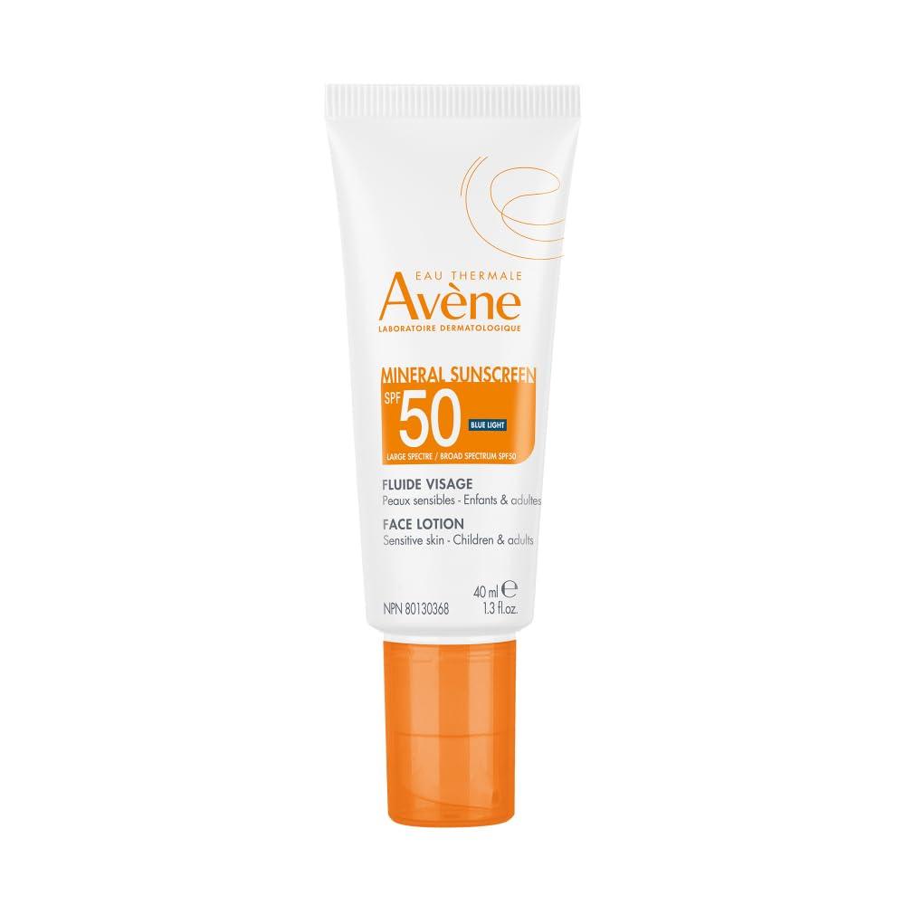 Avne Mineral Sunscreen SPF 50 Face Lotion, fast absorbing, 100% Mineral Sunscreen, Protects against UV, pollution + bluelight, With with Zinc Oxide + Bisabolol, 80 minute water resistance 1.3 oz