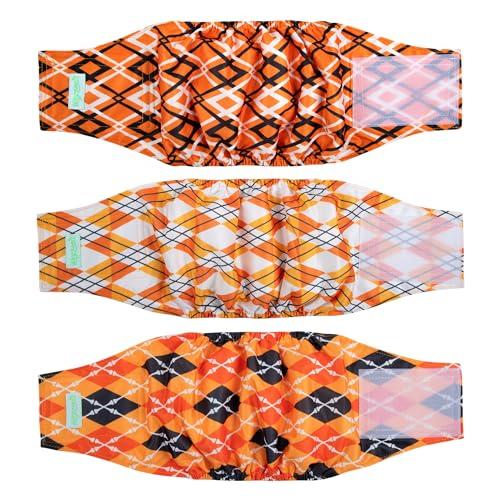 wegreeco Washable Male Dog Belly Band (Stylish Pattern)- Pack of 3 - Washable Male Dog Belly Wrap, Dog Diapers Male (Yellow Geometric, Large)